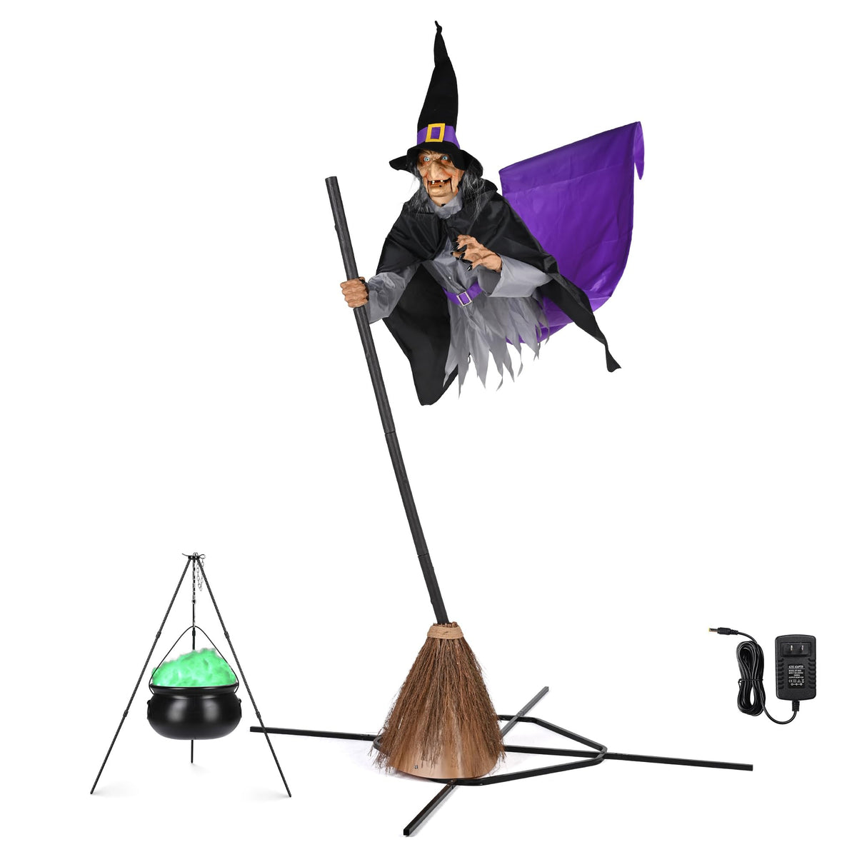 Aw 9Ft Animatronics Flying Witch Hovering Broom Animated Ac 100V-240V Halloween Outdoor Decoration Motion Activated