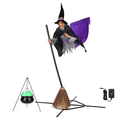 Aw 9Ft Animatronics Flying Witch Hovering Broom Animated Ac 100V-240V Halloween Outdoor Decoration Motion Activated
