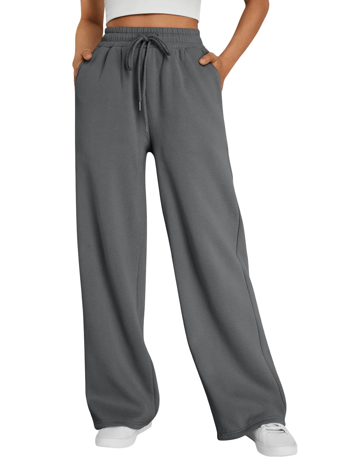 Trendy Queen Womens Wide Leg Fleece Lined Sweatpants