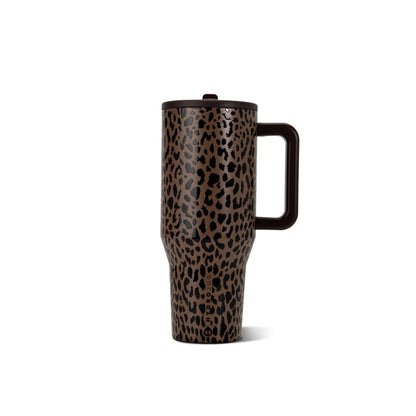 HydroJug Traveler 40oz, Insulated Water Bottle with Handle, Brown Leopard