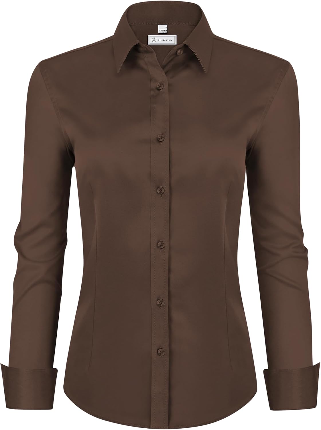 siliteelon Womens Classic-Fit Dress Shirts Long Sleeve Button Down Wrinkle-Free Stretch Solid Casual Work Office Blouse Top
