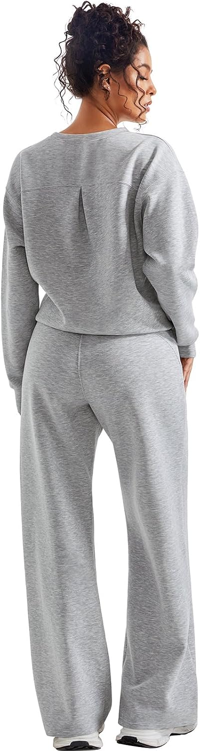 SUUKSESS Women 2 Piece Outfits Fall Oversized Sweatshirt Wide Leg Pants