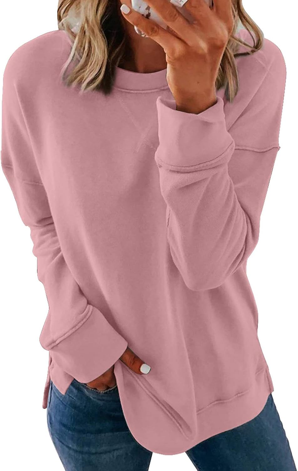 Dokotoo Women's Casual Crew Neck Sweatshirt Loose Long Sleeve Pullover Tops