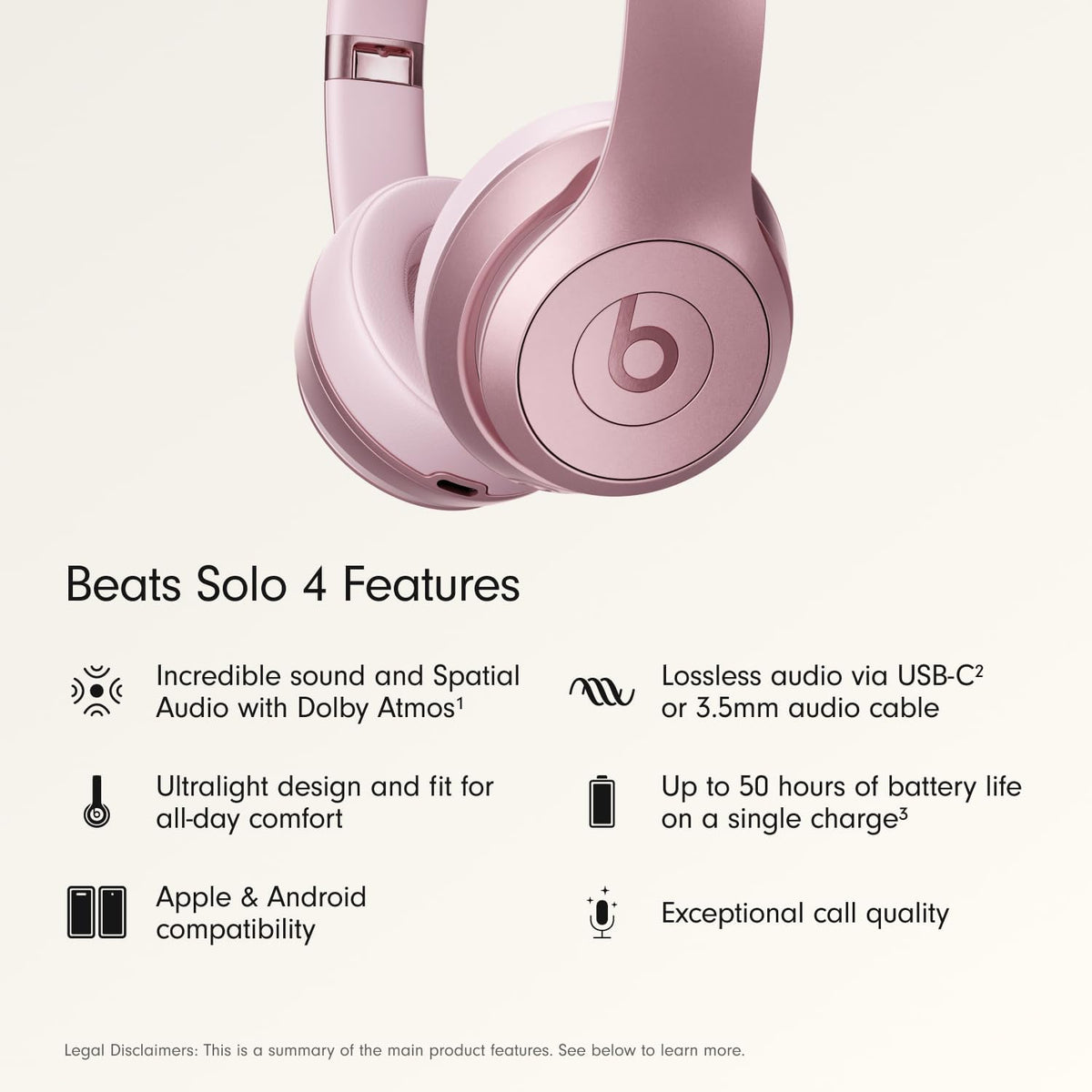 Beats Solo 4 - Wireless On-Ear Bluetooth Headphones, Up to 50-Hour Battery Life, Ultra-Lightweight Comfort