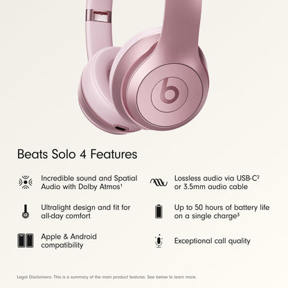Beats Solo 4 - Wireless On-Ear Bluetooth Headphones, Up to 50-Hour Battery Life, Ultra-Lightweight Comfort