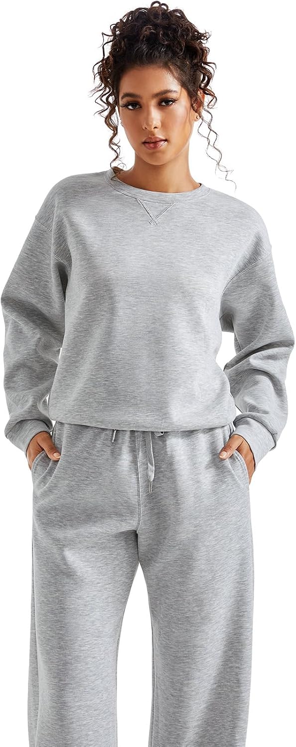 SUUKSESS Women 2 Piece Outfits Fall Oversized Sweatshirt Wide Leg Pants