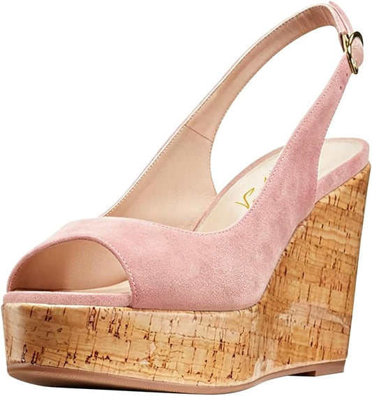 FOWT Women Peep Toe Slingback Platform Wedge