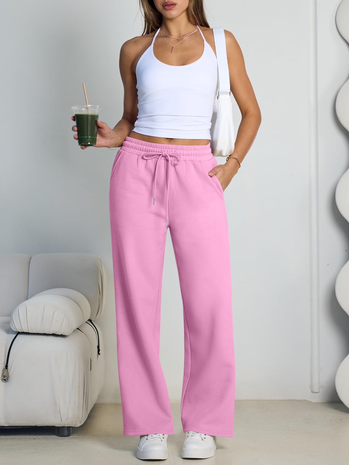 Trendy Queen Womens Wide Leg Fleece Lined Sweatpants