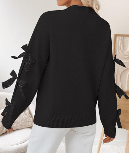 ZESICA Cute Bow Long Sleeve Oversized Sweaters