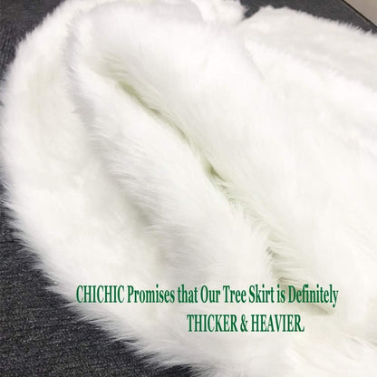 Chichic 60 Inch Christmas Tree Skirt Faux Fur Xmas Tree Skirt Christmas Decorations Holiday Tree Ornaments Tree Decoration for Christmas Home Decorations, Xmas Party Holiday Decorations, Snow White
