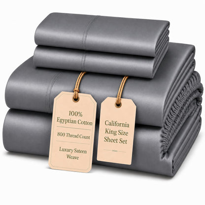 100% Egyptian Cotton Sheets King Size Sheets Set with Fully Elasticated 15" Deep Fitted Sheet & Pillowcases
