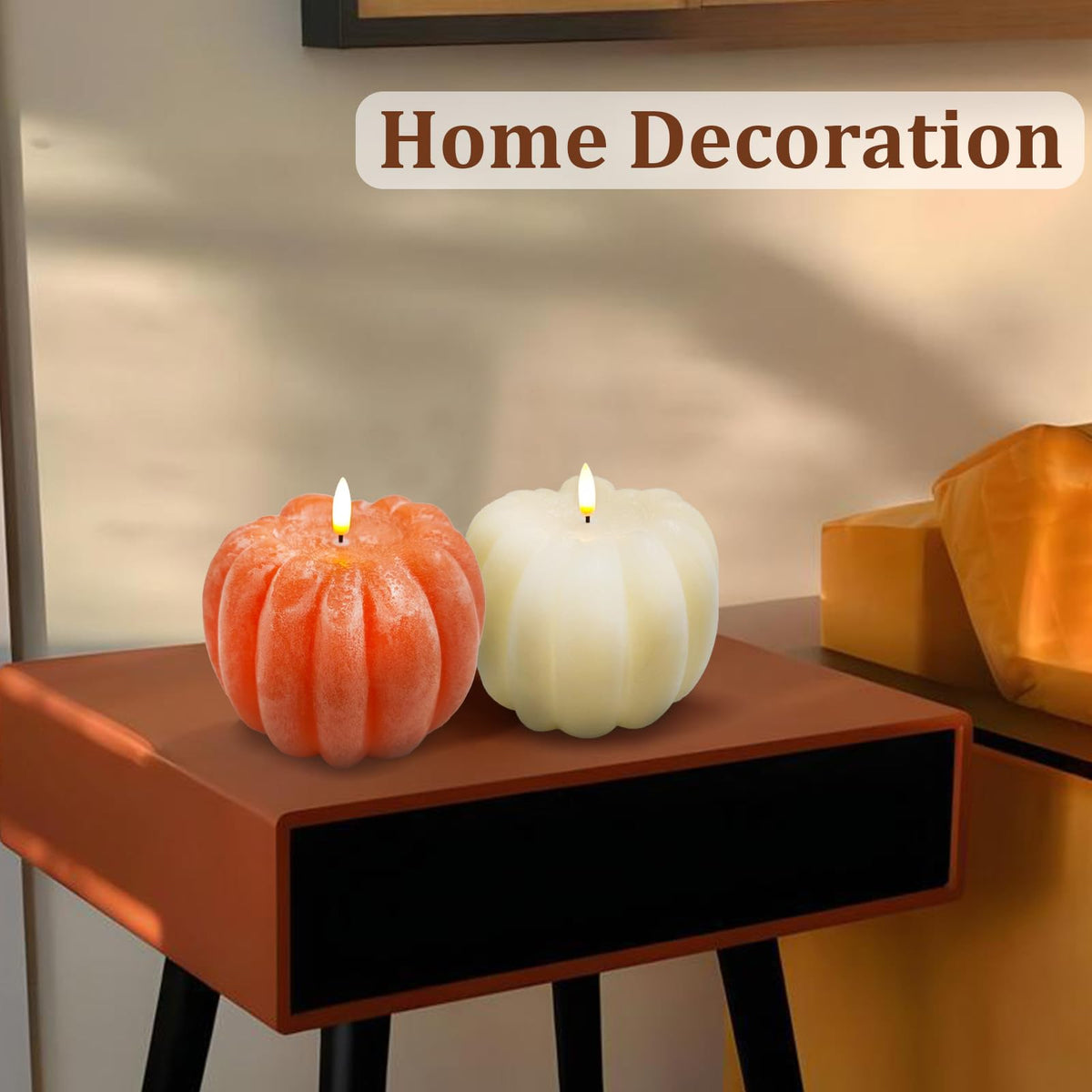 Fall Decor, Fall Decorations for Home - Flameless Pumpkin Candle with Timer Remote - Room Bedroom Table Farmhouse Decor for Halloween, Thanksgiving, Orange+white