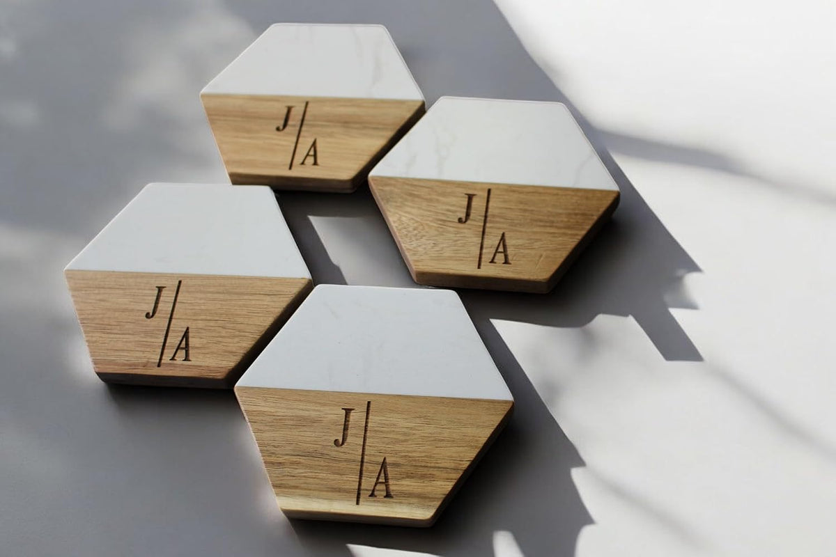 Personalized Marble and Acacia Wood Cutting Board