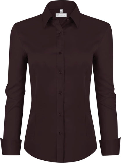 siliteelon Womens Classic-Fit Dress Shirts Long Sleeve Button Down Wrinkle-Free Stretch Solid Casual Work Office Blouse Top