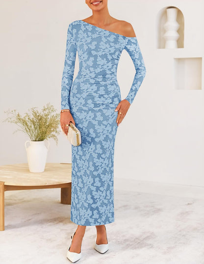 ZESICA Women's Fall Floral Off Shoulder Wedding Guest Dresses