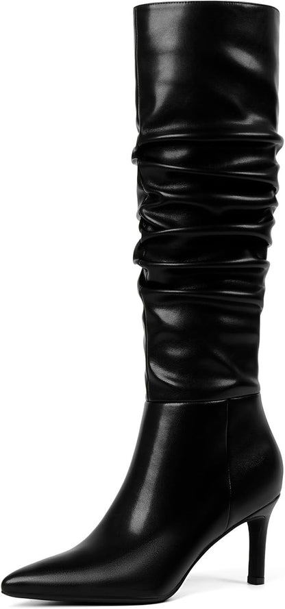 Easyfox Knee High Boots Women Pointed Toe Stiletto Heel Tall Boots