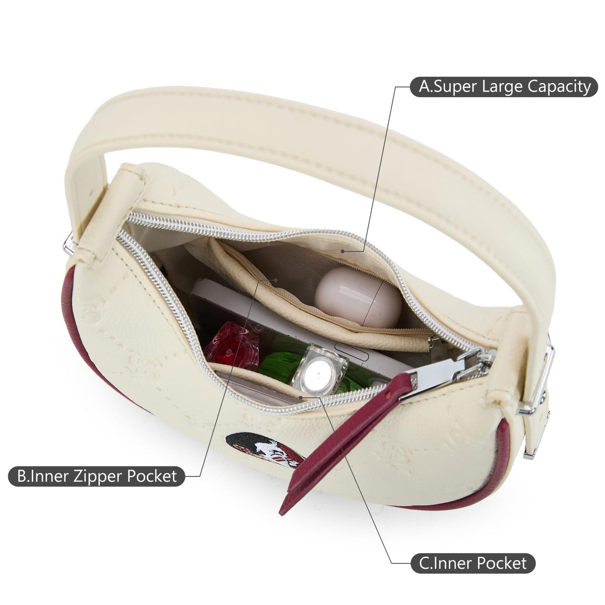 NCAA Crescent Shoulder Bag for Women, Half Moon Clutch Purses for Birthday/Graduation Gifts