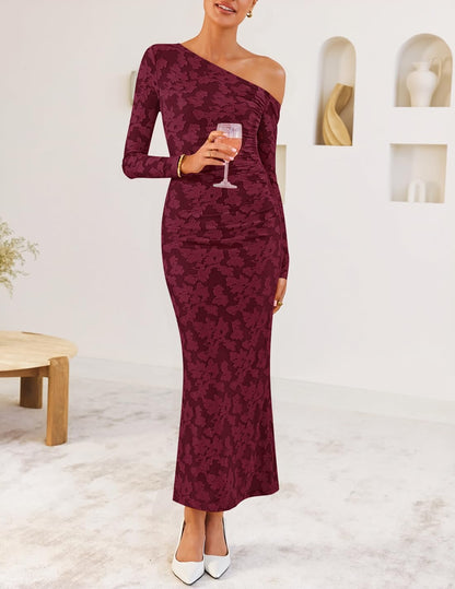 ZESICA Women's Fall Floral Off Shoulder Wedding Guest Dresses