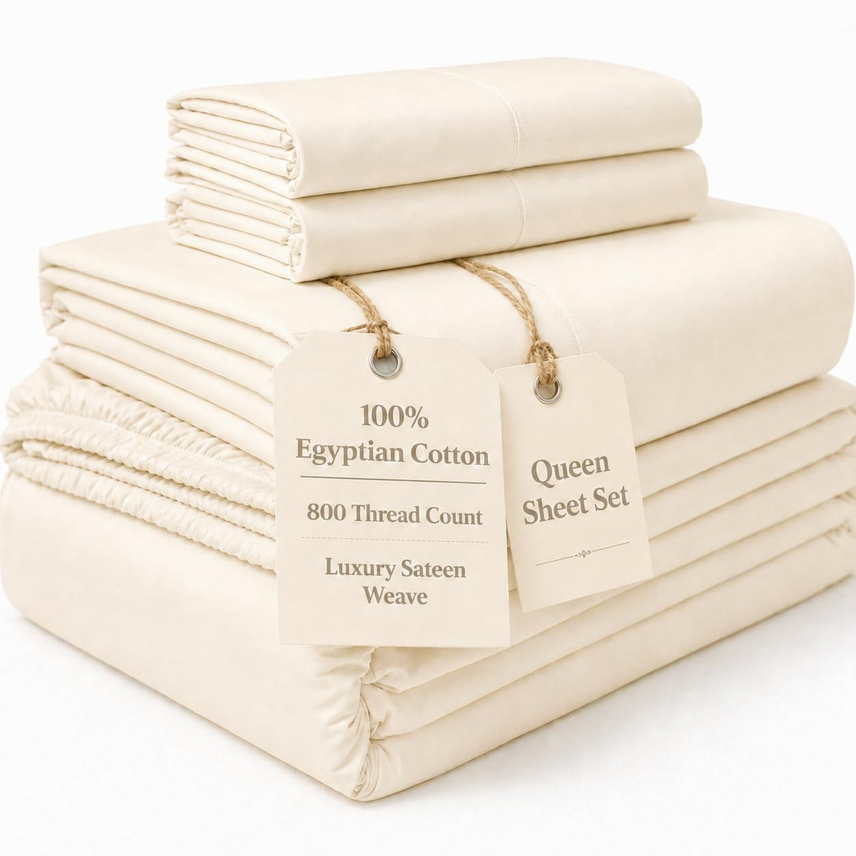 100% Egyptian Cotton Sheets King Size Sheets Set with Fully Elasticated 15" Deep Fitted Sheet & Pillowcases