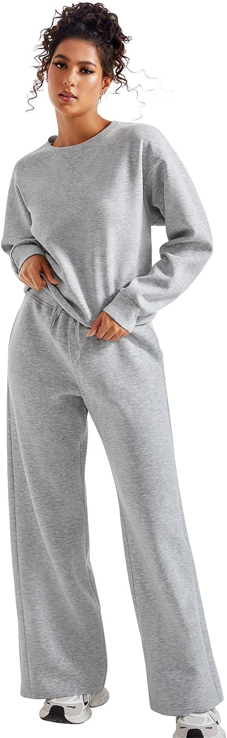 SUUKSESS Women 2 Piece Outfits Fall Oversized Sweatshirt Wide Leg Pants