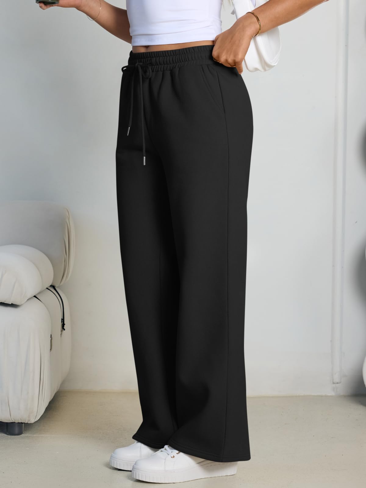 Trendy Queen Womens Wide Leg Fleece Lined Sweatpants