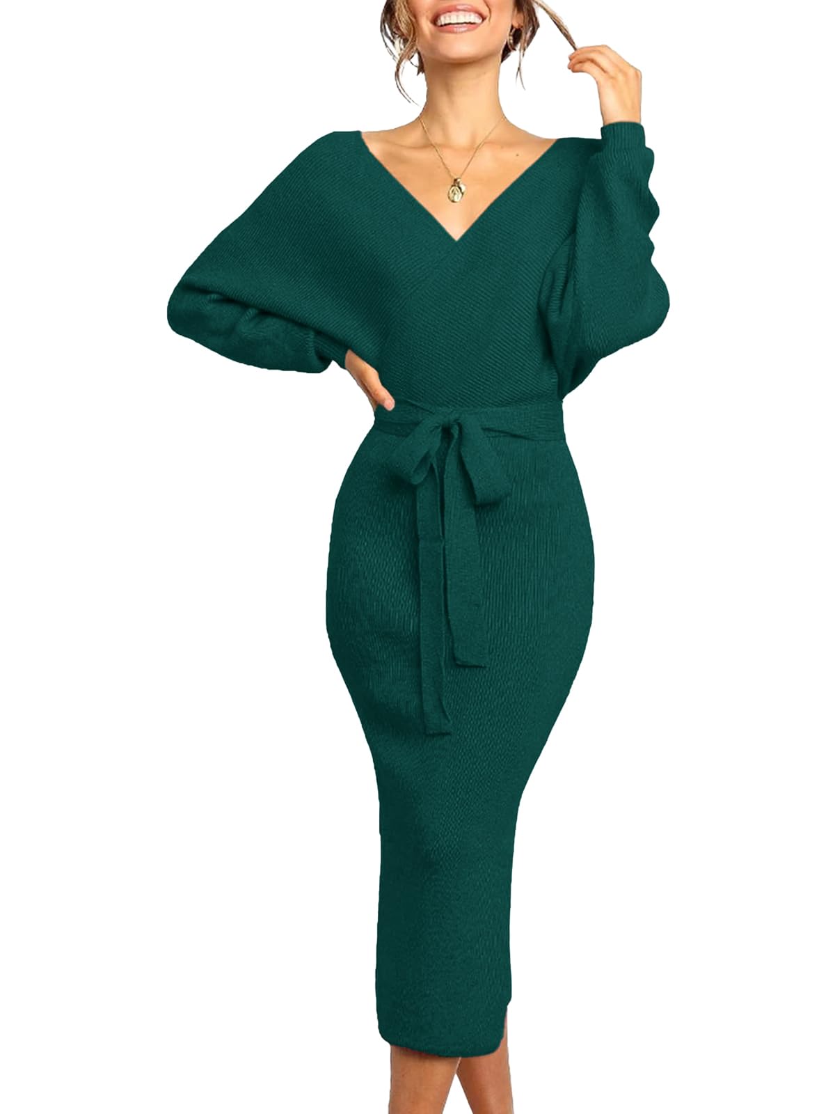 Womens Maxi Sweater Dress Long Sleeve Batwing Wrap V Neck Fall Dresses