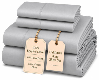 100% Egyptian Cotton Sheets King Size Sheets Set with Fully Elasticated 15" Deep Fitted Sheet & Pillowcases