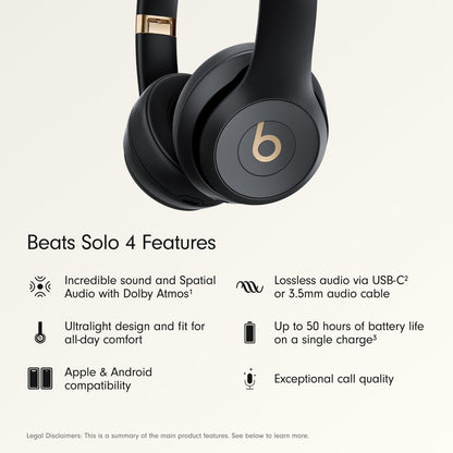 Beats Solo 4 - Wireless On-Ear Bluetooth Headphones, Up to 50-Hour Battery Life, Ultra-Lightweight Comfort