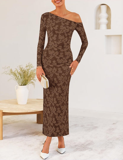 ZESICA Women's Fall Floral Off Shoulder Wedding Guest Dresses