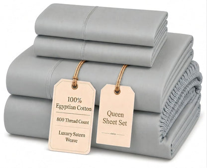 100% Egyptian Cotton Sheets King Size Sheets Set with Fully Elasticated 15" Deep Fitted Sheet & Pillowcases