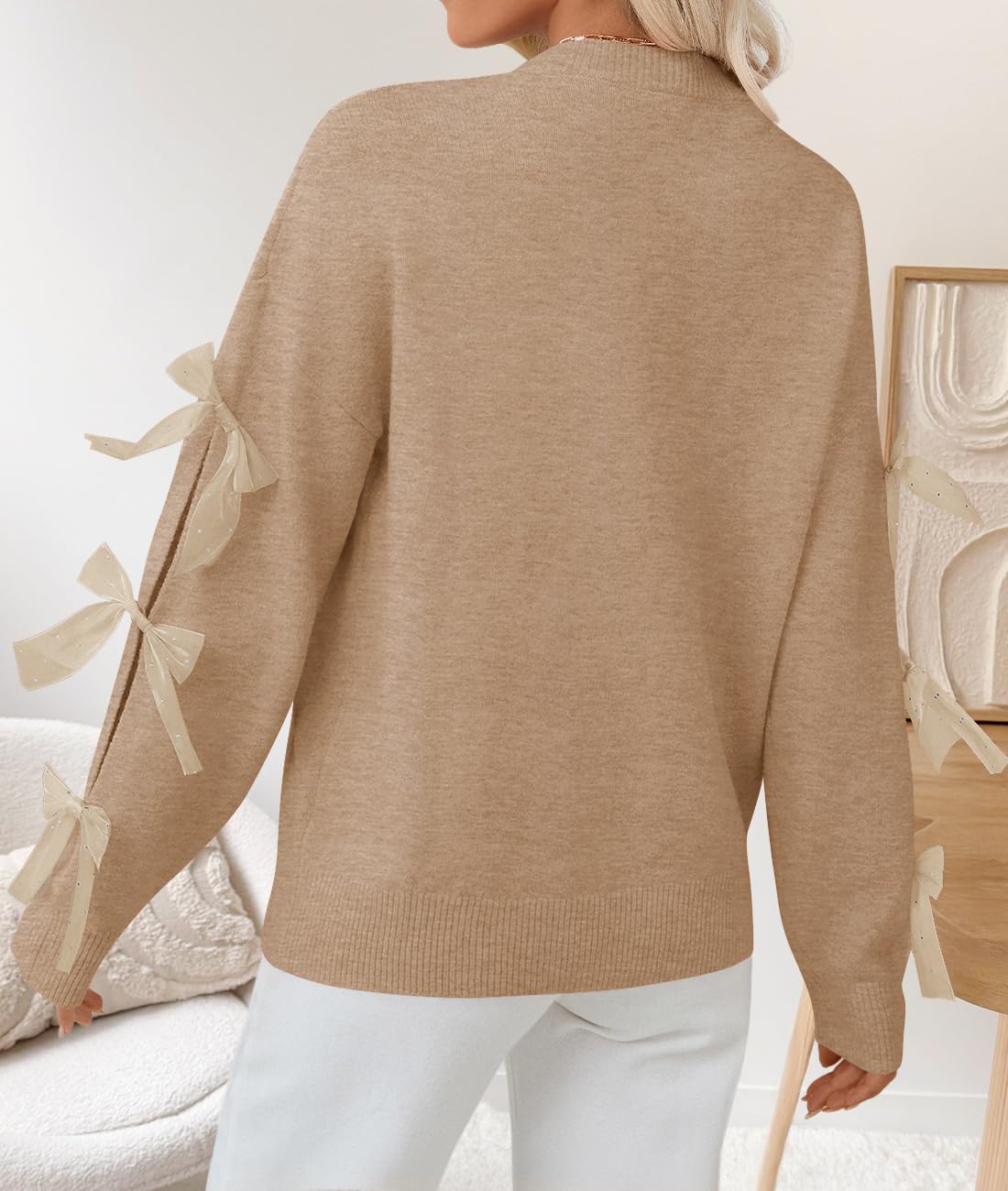 ZESICA Cute Bow Long Sleeve Oversized Sweaters
