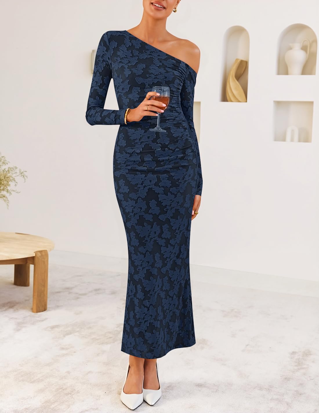 ZESICA Women's Fall Floral Off Shoulder Wedding Guest Dresses