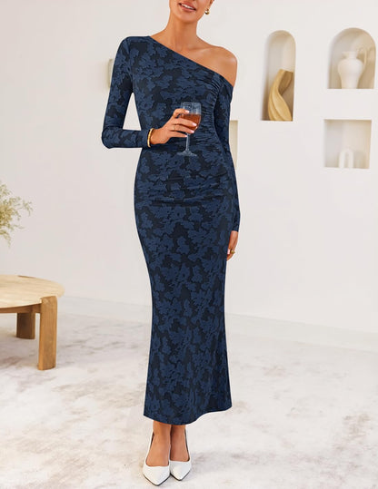 ZESICA Women's Fall Floral Off Shoulder Wedding Guest Dresses