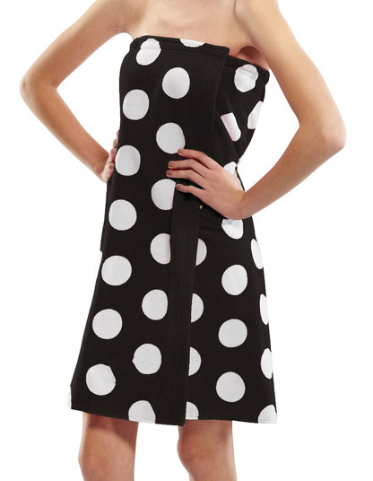 BY LORA Polka Dot Cotton Womens Terry Velour Spa Wrap Towel