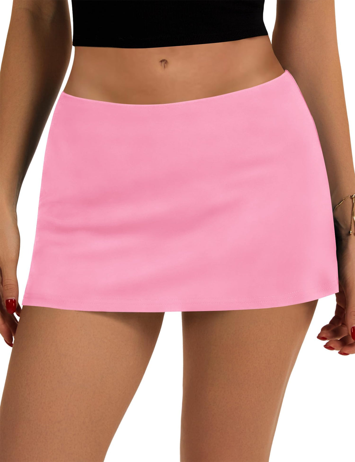 LOMON Women's Low Rise Micro Mini Skirt with Built-in Shorts & Pockets