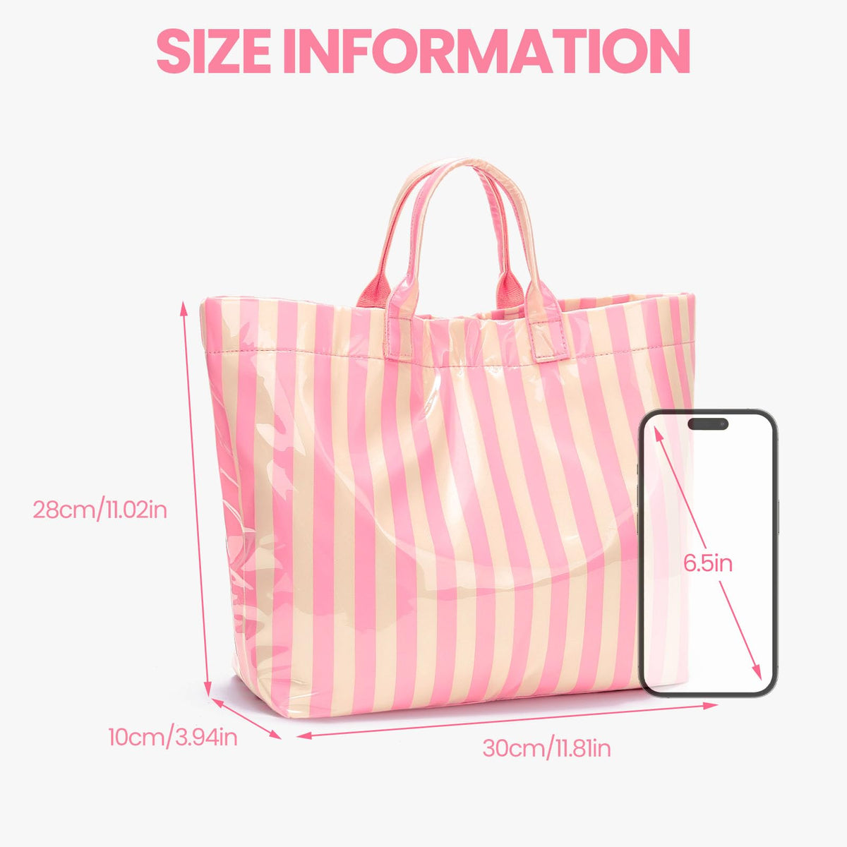 Striped PVC Tote Bag Large Glossy