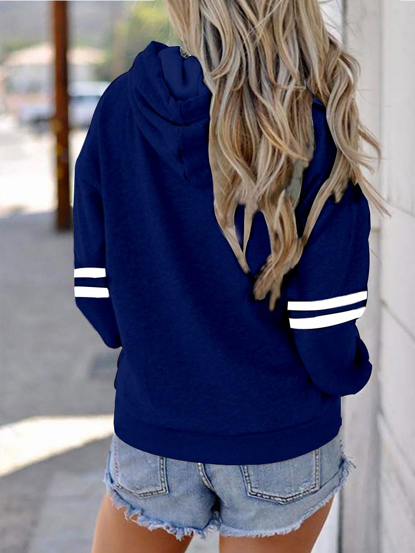 Womens Soccer Mom Hoodies Long Sleeve Casual Loose Striped Soccer Graphic Sweatshirt with Pocket