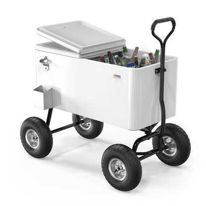 Vingli 80 Quart Wagon Rolling Cooler Ice Chest, W/Long Handle and 10" Wheels