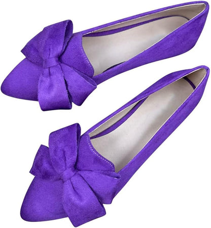 Stunner Womens Suede Bowknot Ballet Flats Pointed Toe Soft Dress Shoes