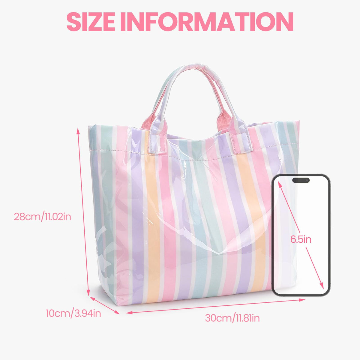 Striped PVC Tote Bag Large Glossy