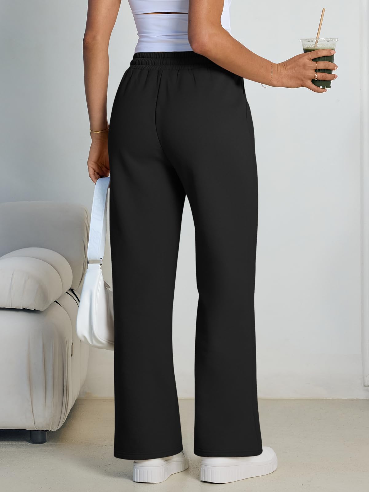 Trendy Queen Womens Wide Leg Fleece Lined Sweatpants
