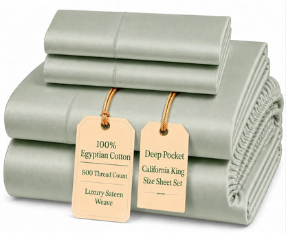 100% Egyptian Cotton Sheets King Size Sheets Set with Fully Elasticated 15" Deep Fitted Sheet & Pillowcases