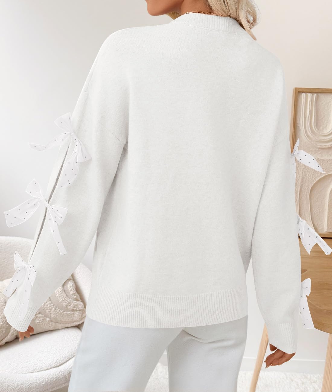 ZESICA Cute Bow Long Sleeve Oversized Sweaters