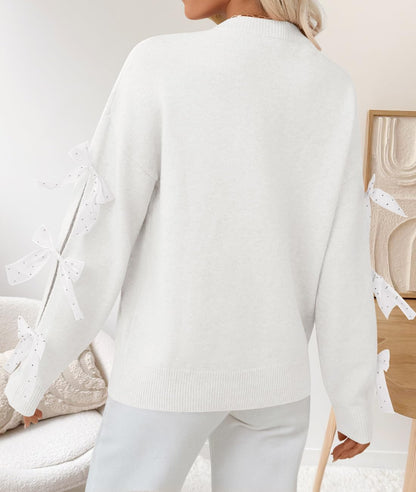 ZESICA Cute Bow Long Sleeve Oversized Sweaters