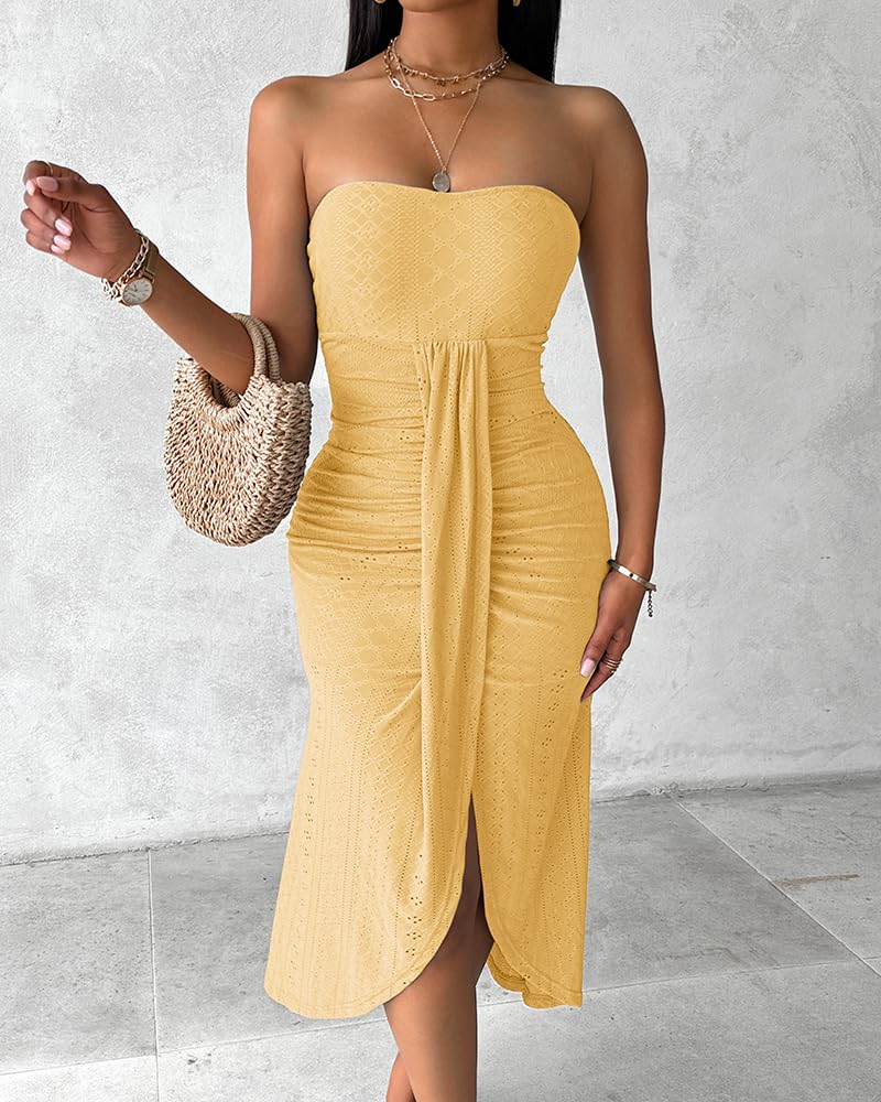 CHICME Women's Strapless Bodycon Maxi Dress