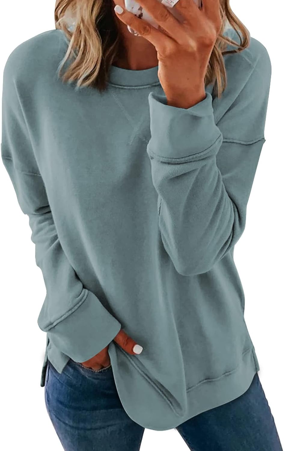 Dokotoo Women's Casual Crew Neck Sweatshirt Loose Long Sleeve Pullover Tops