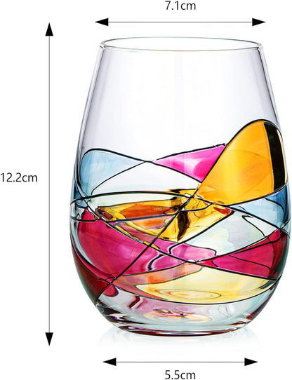 Artisanal Hand Painted Stemless Wine Glasses
