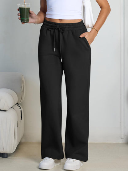 Trendy Queen Womens Wide Leg Fleece Lined Sweatpants
