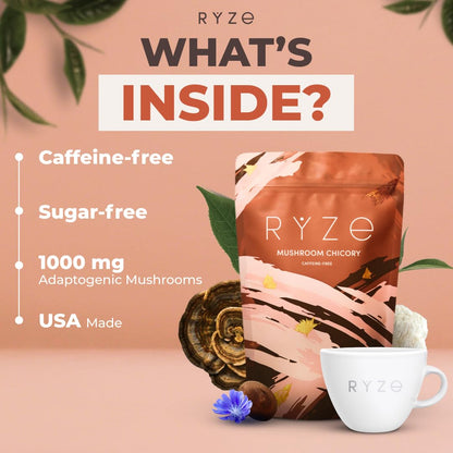 Ryze Superfoods Mushroom Medium Roast Coffee Usda Organic with 6 Adaptogenic Mushrooms