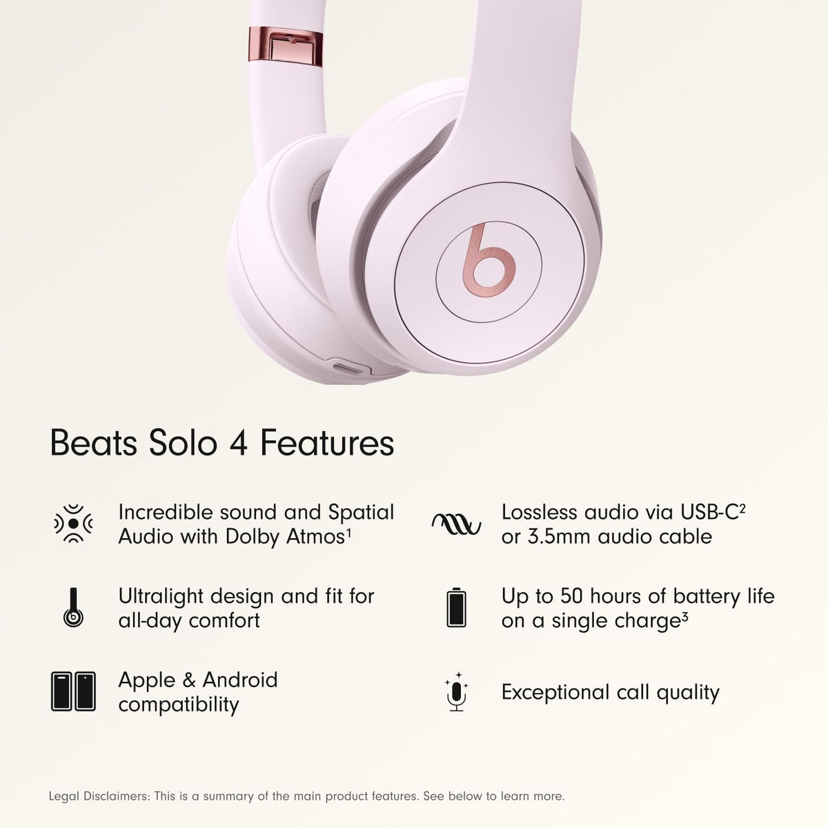Beats Solo 4 - Wireless On-Ear Bluetooth Headphones, Up to 50-Hour Battery Life, Ultra-Lightweight Comfort